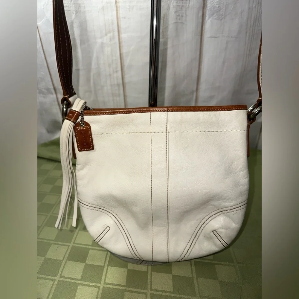Coach White and Brown Crossbody Bag with Adjustable Strap